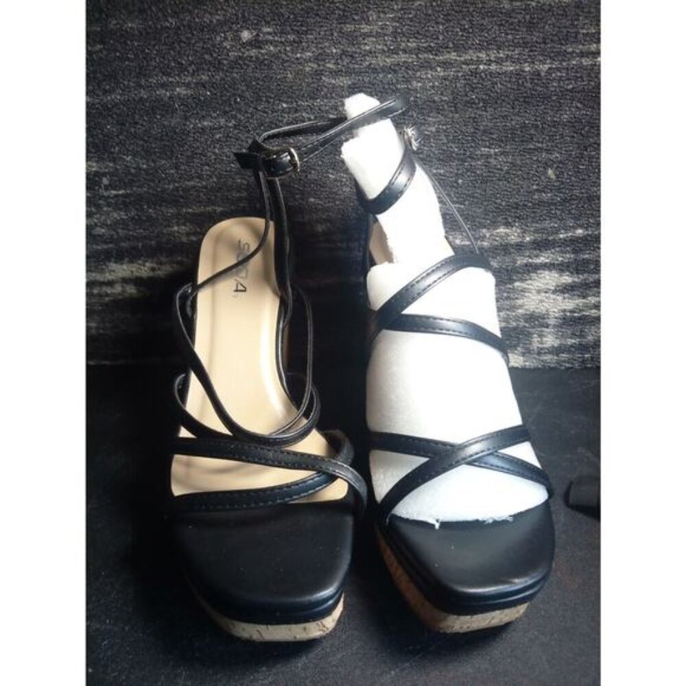 Women's Soda Clear Cork Platform Heels with Ankle Strap Size 8.5 New Without Box